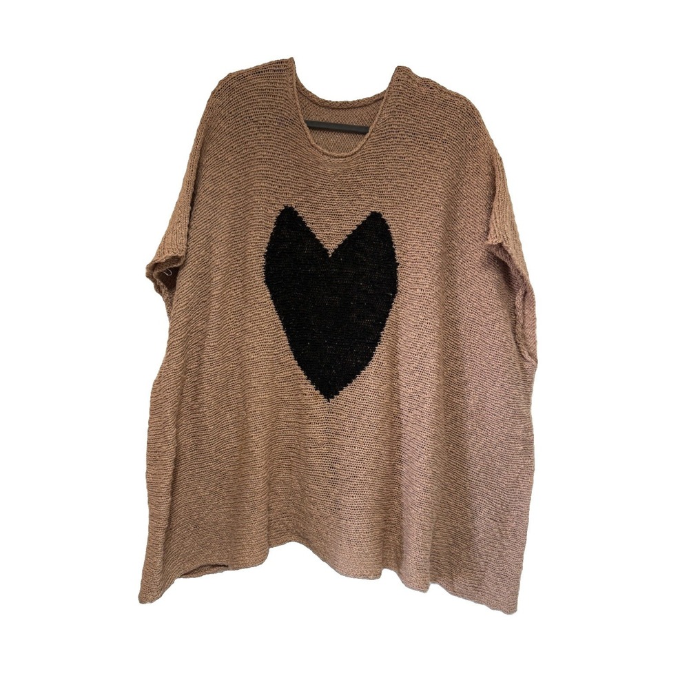 Tessa Knits Boho Oversized Heart Poncho Sweater Tan Beige EUC One Size OSFM